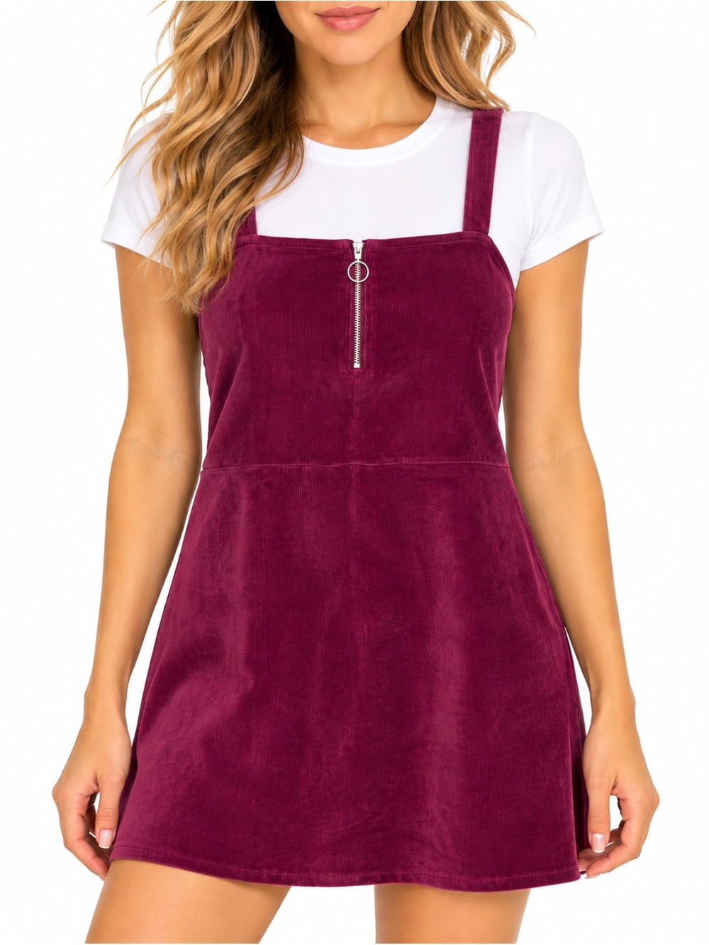 Arizona Jean Co. Burgundy Corduroy Mini Dress XXL Strappy Zip Front Pockets